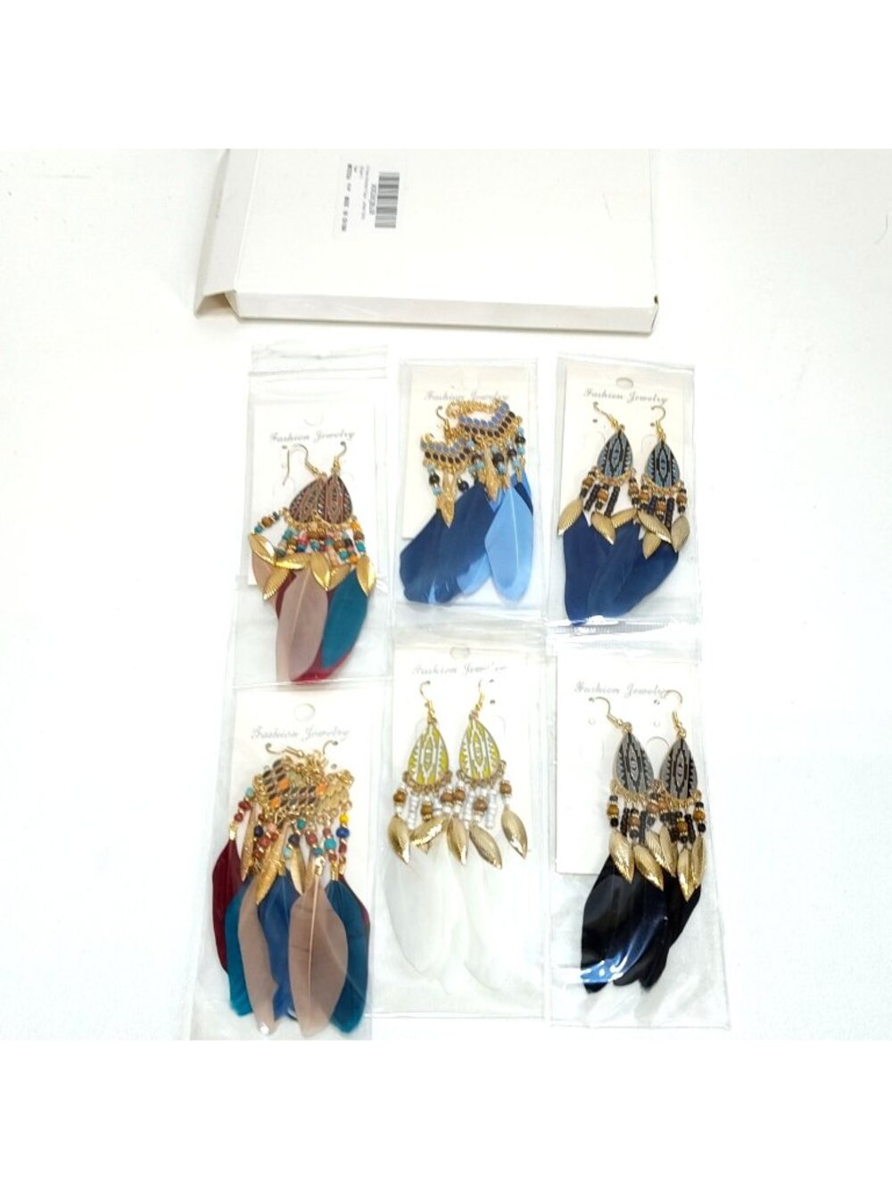 Fashion Jewelry Ethnic Feather Earrings Dangle Style Bohemian 6 Pair MK0556 NIB